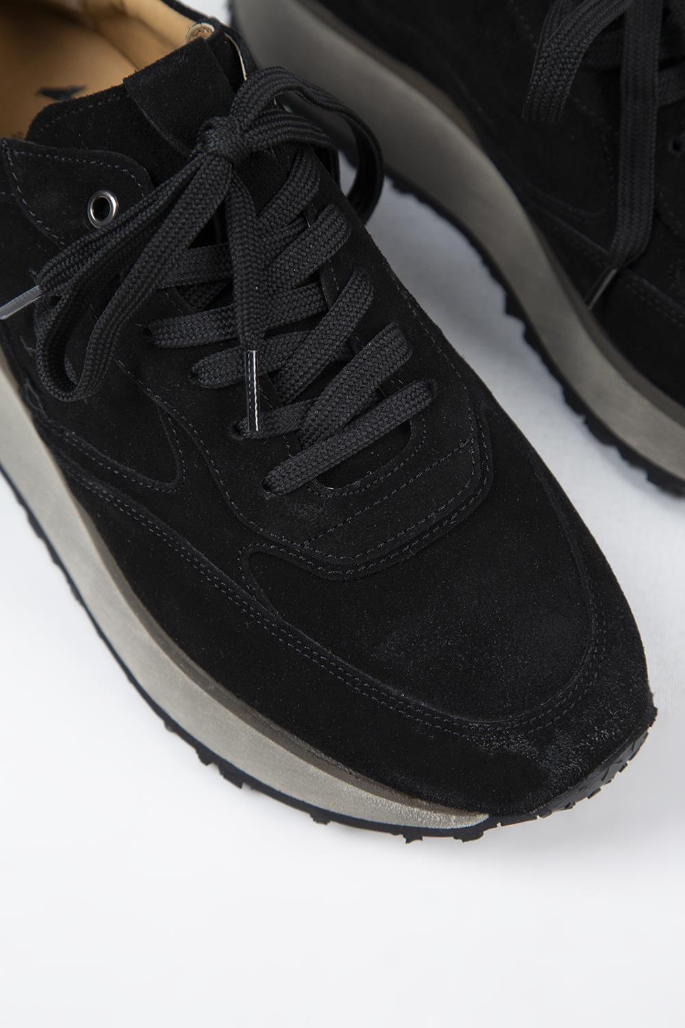Krahe Calista Men's Genuine Leather Laced Black Sneakers
