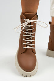 Manijero Adel Women's Genuine Leather Lace-Up Zippered Tan-Beige Boots