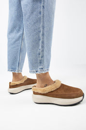 Manijero Adela Women's Genuine Leather Faux Shearling Lined Tan Clogs
