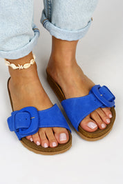 Manijero Alandra Women's Genuine Leather Single Strap Blue Sandals