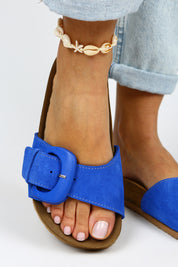 Manijero Alandra Women's Genuine Leather Single Strap Blue Sandals