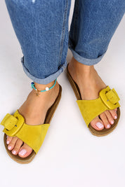 Manijero Alandra Women's Genuine Leather Single Strap Yellow Sandals