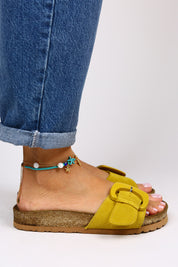 Manijero Alandra Women's Genuine Leather Single Strap Yellow Sandals
