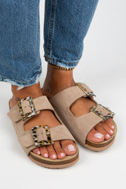 Manijero Alona Women's Genuine Leather Double Buckled Beige Sandals