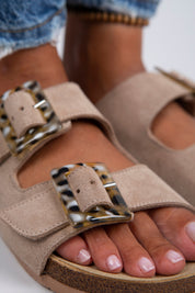 Manijero Alona Women's Genuine Leather Double Buckled Beige Sandals