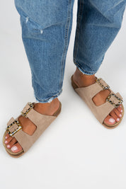 Manijero Alona Women's Genuine Leather Double Buckled Beige Sandals