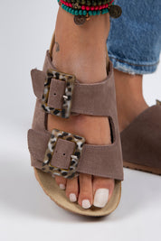 Manijero Alona Women's Genuine Leather Double Buckled Mink Sandals