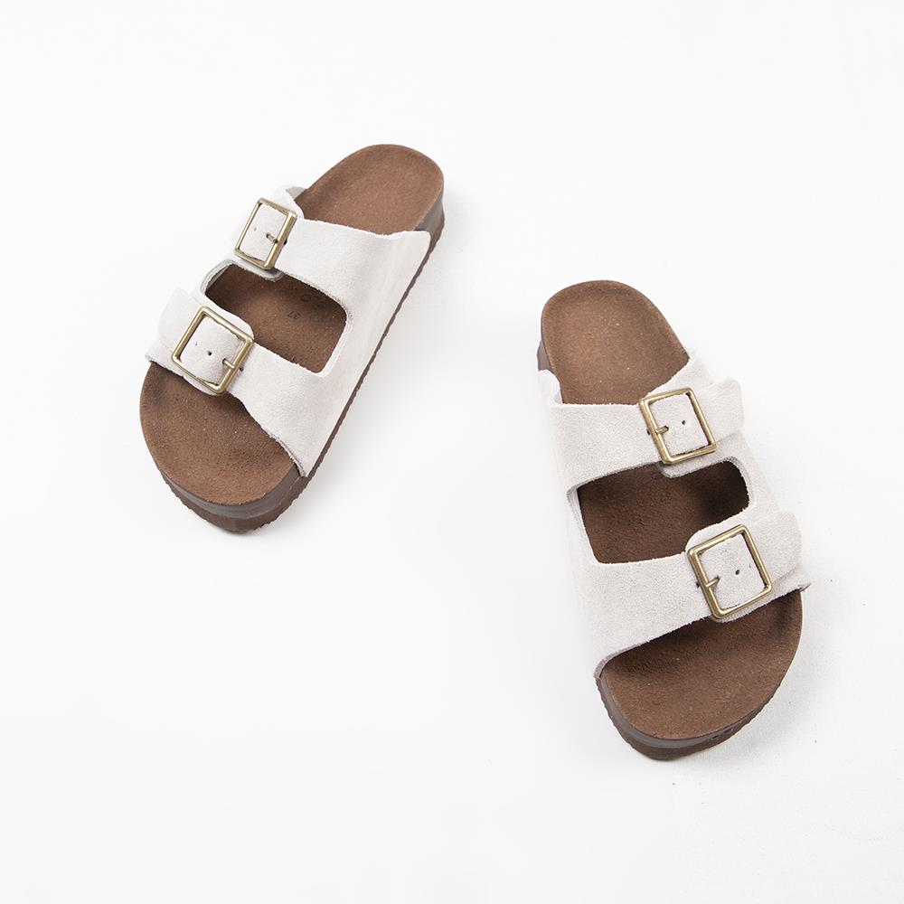 Manijero Anlelic Women's Genuine Leather Beige Double Buckled Sandals