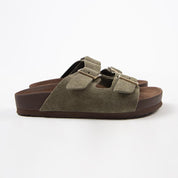 Manijero Anlelic Women's Genuine Leather Khaki Double Buckled Sandals
