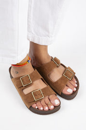 Manijero Anlelic Women's Genuine Leather Tan Double Buckled Sandals
