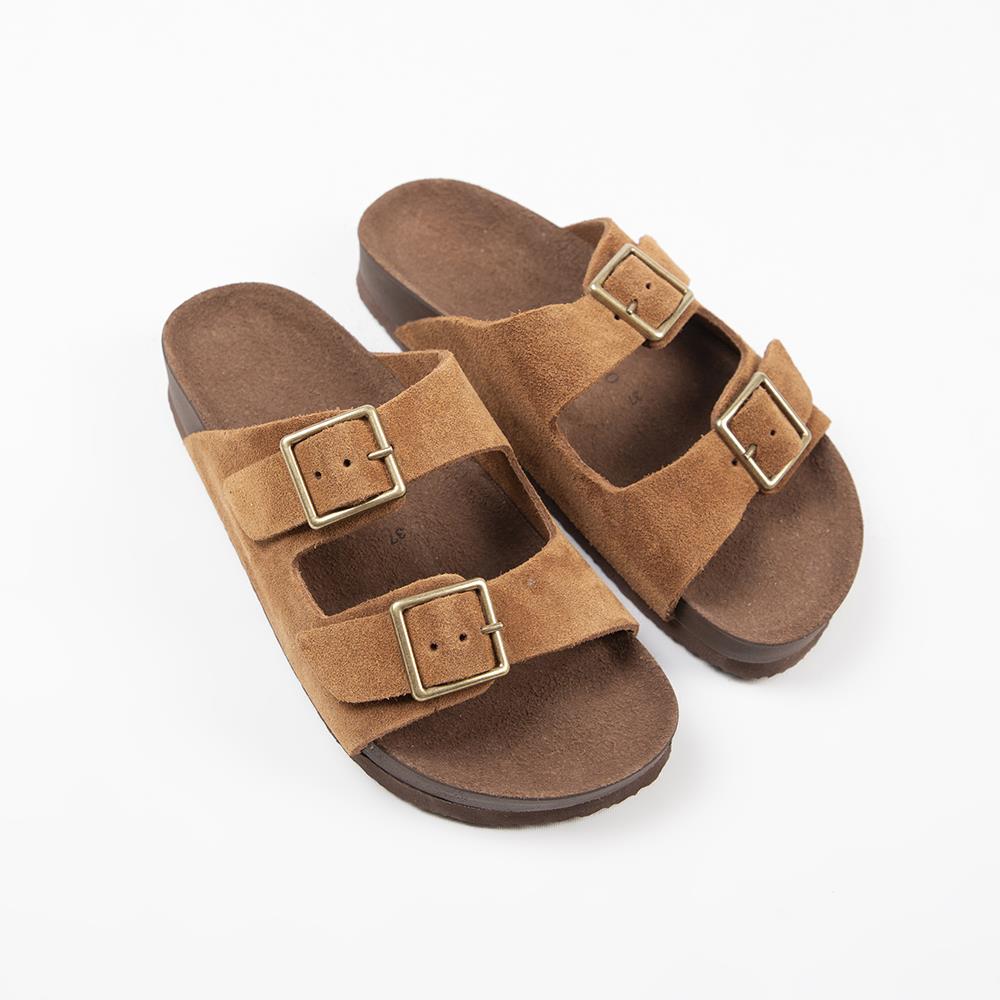 Manijero Anlelic Women's Genuine Leather Tan Double Buckled Sandals