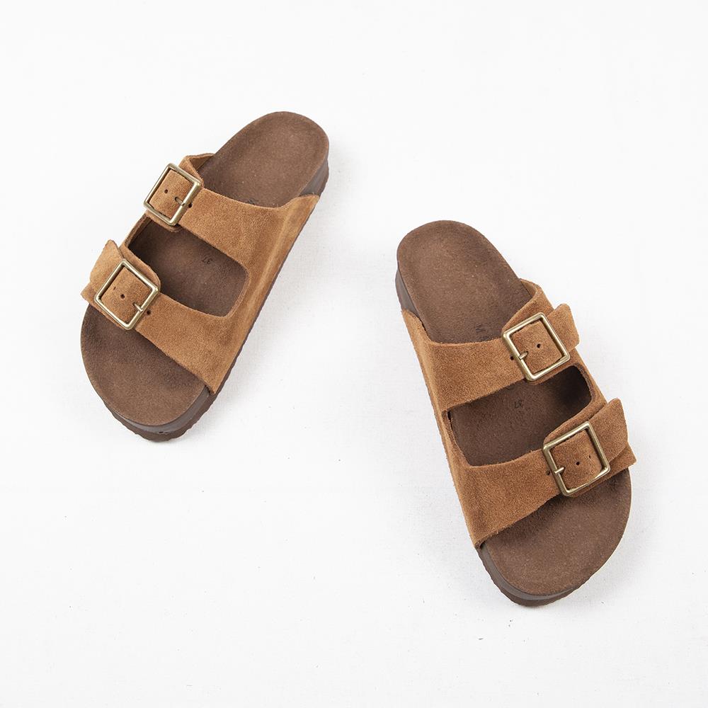 Manijero Anlelic Women's Genuine Leather Tan Double Buckled Sandals
