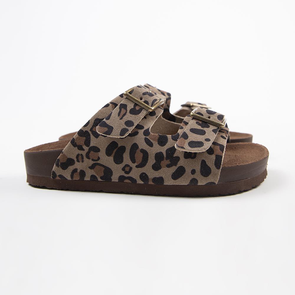 Manijero Anlelic Women's Genuine Leather Mink Leopard Double Buckled Sandals
