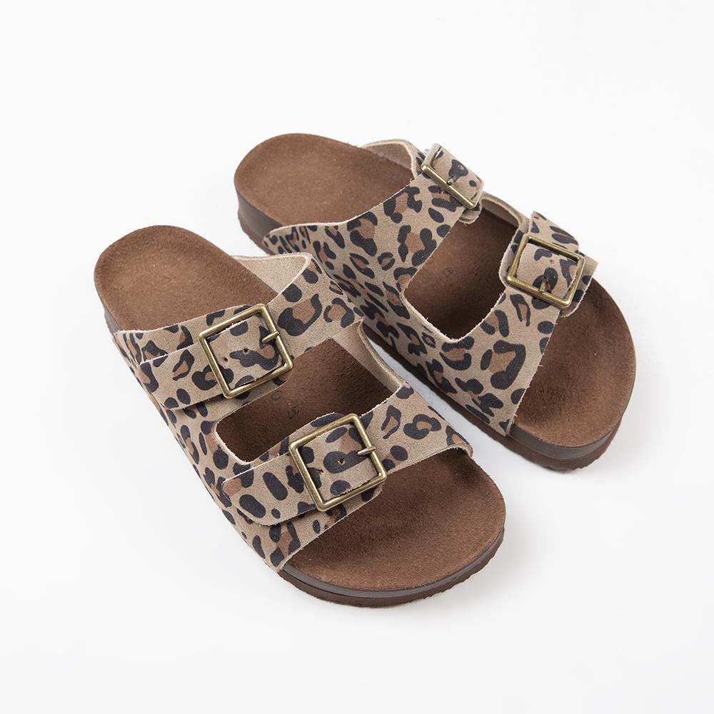 Manijero Anlelic Women's Genuine Leather Mink Leopard Double Buckled Sandals