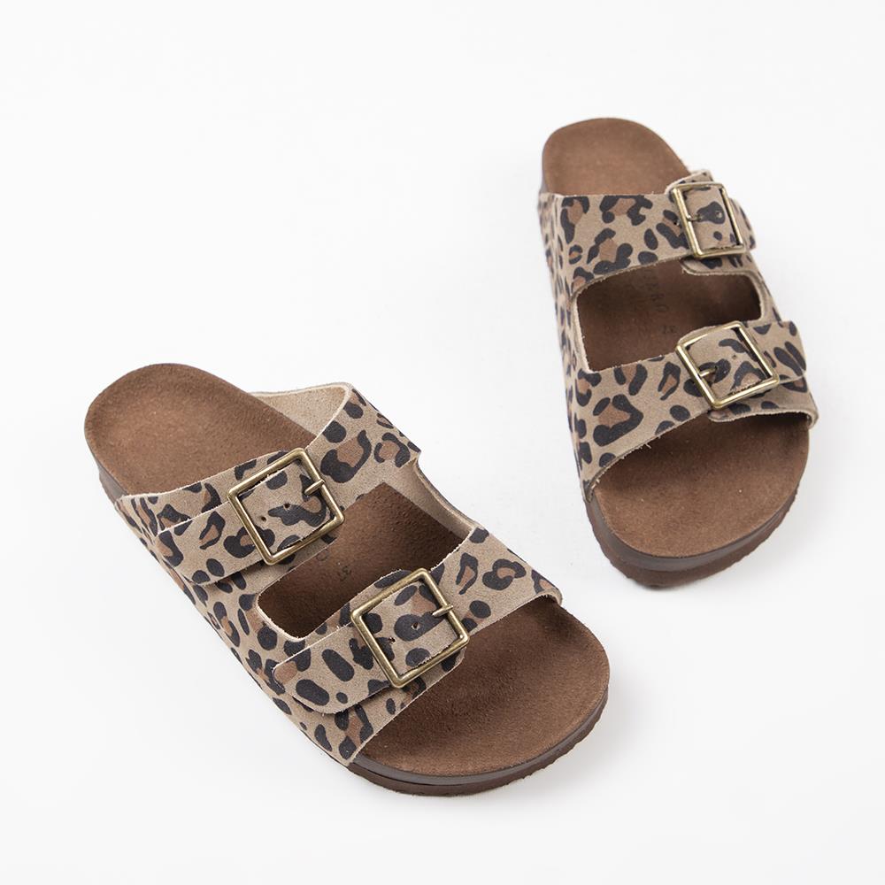 Manijero Anlelic Women's Genuine Leather Mink Leopard Double Buckled Sandals
