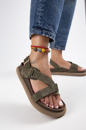 Manijero Azelya Women's Genuine Leather Khaki Backstrap Sandals