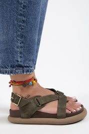 Manijero Azelya Women's Genuine Leather Khaki Backstrap Sandals