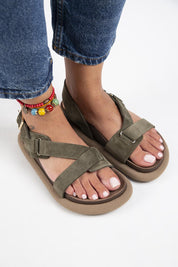 Manijero Azelya Women's Genuine Leather Khaki Backstrap Sandals
