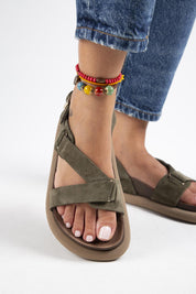 Manijero Azelya Women's Genuine Leather Khaki Backstrap Sandals