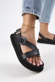 Manijero Azelya Women's Genuine Leather Black Backstrap Sandals