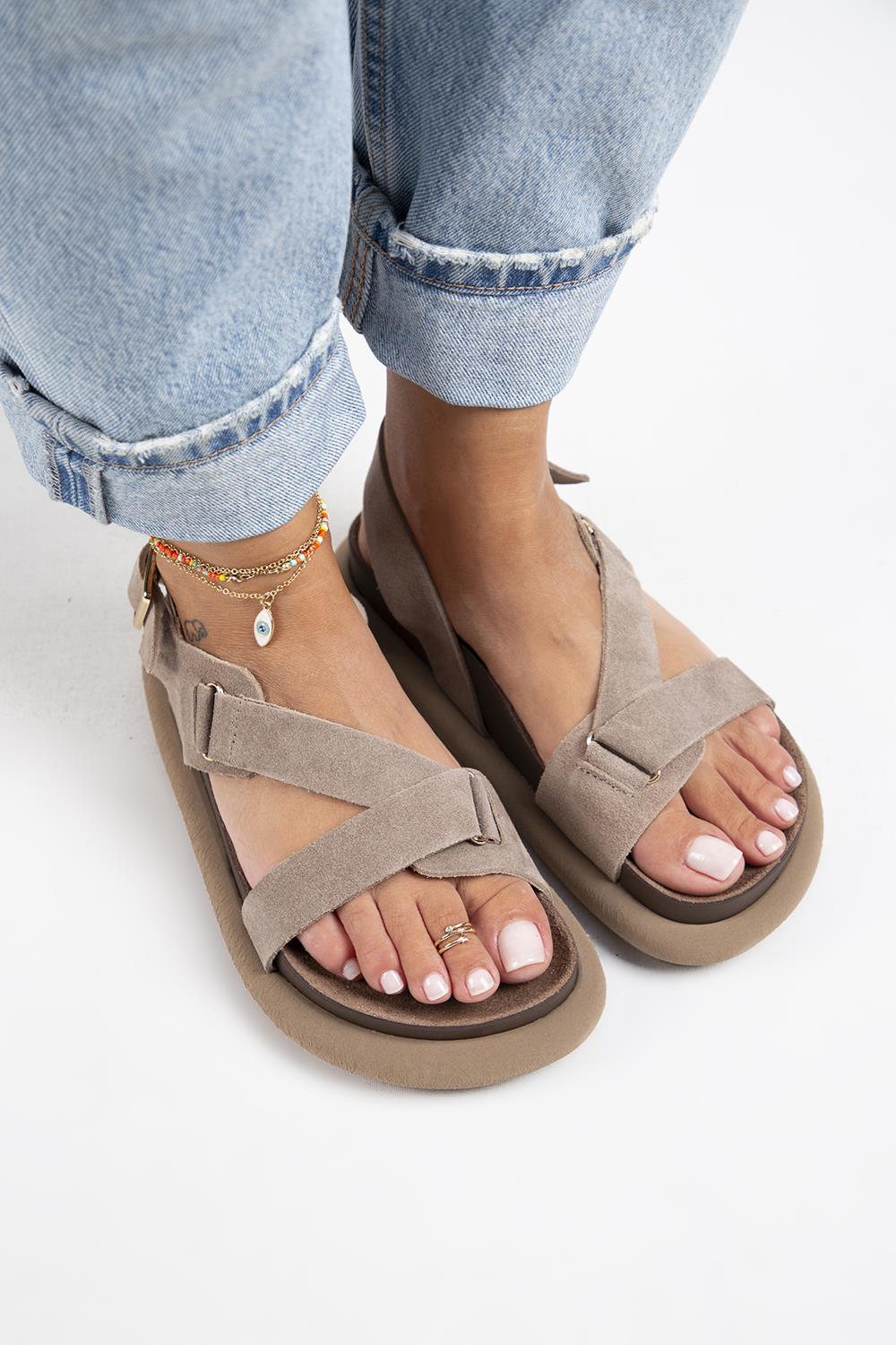 Manijero Azelya Women's Genuine Leather Mink Backstrap Sandals