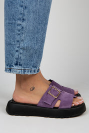 Manijero Begonia Women's Genuine Leather Single Starp Buckled Lilac Sandals