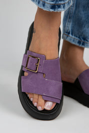 Manijero Begonia Women's Genuine Leather Single Starp Buckled Lilac Sandals