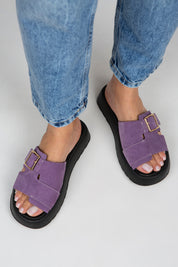 Manijero Begonia Women's Genuine Leather Single Starp Buckled Lilac Sandals