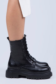 Manijero Despina Women's Genuine Leather Lace-Up Zippered Black Boots