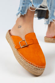 Manijero Esta Women's Genuine Leather Buckled Strap Orange Clogs