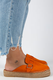 Manijero Esta Women's Genuine Leather Buckled Strap Orange Clogs