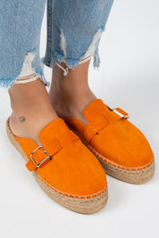 Manijero Esta Women's Genuine Leather Buckled Strap Orange Clogs