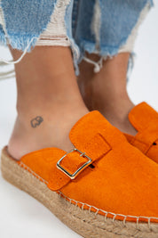 Manijero Esta Women's Genuine Leather Buckled Strap Orange Clogs