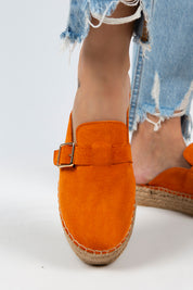 Manijero Esta Women's Genuine Leather Buckled Strap Orange Clogs