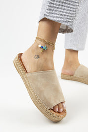 Manijero Galena 2 Women's Genuine Leather Single Strap Beige Espadrilles