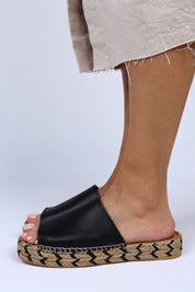 Manijero Galena Women's Genuine Leather Single Strap Black Espadrilles