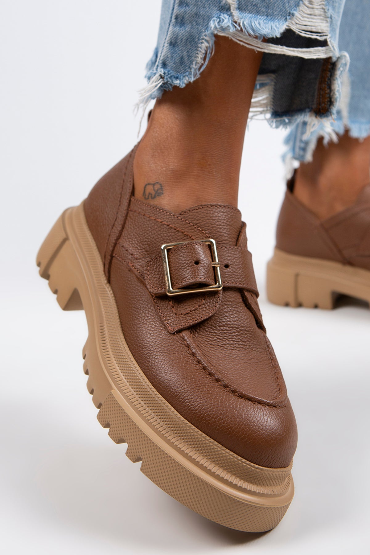 Manijero Gloria Women's Genuine Leather Buckled Strap Tan Loafer Shoes
