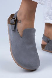 Manijero Holly Women's Genuine Leather Dark Grey-Oxide Backstrap Clogs