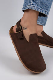 Manijero Holly Women's Genuine Leather Dark Brown-Oxide Backstrap Clogs
