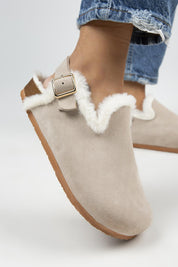 Manijero Holly Women's Genuine Leather Faux Shearling Lined Light Beige Backstrap Clogs