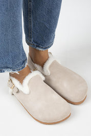 Manijero Holly Women's Genuine Leather Faux Shearling Lined Light Beige Backstrap Clogs