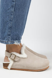Manijero Holly Women's Genuine Leather Faux Shearling Lined Light Beige Backstrap Clogs