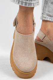Manijero Hope Women's Genuine Suede Leather Beige Platform Clogs