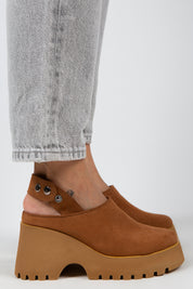 Manijero Hope Women's Genuine Suede Leather Tan Platform Clogs