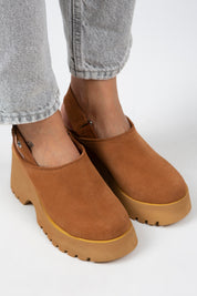 Manijero Hope Women's Genuine Suede Leather Tan Platform Clogs