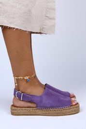 Manijero Juana Women's Genuine Leather Open-Toe Purple Backstrap Espadrilles
