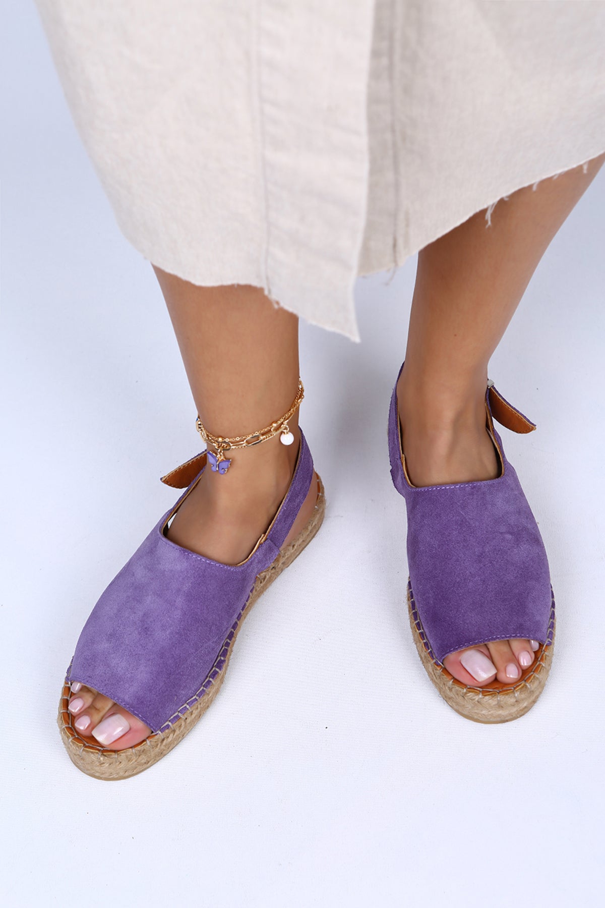 Manijero Juana Women's Genuine Leather Open-Toe Purple Backstrap Espadrilles