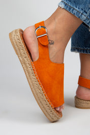 Manijero Juana Women's Genuine Leather Open-Toe Orange Backstrap Espadrilles