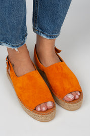 Manijero Juana Women's Genuine Leather Open-Toe Orange Backstrap Espadrilles