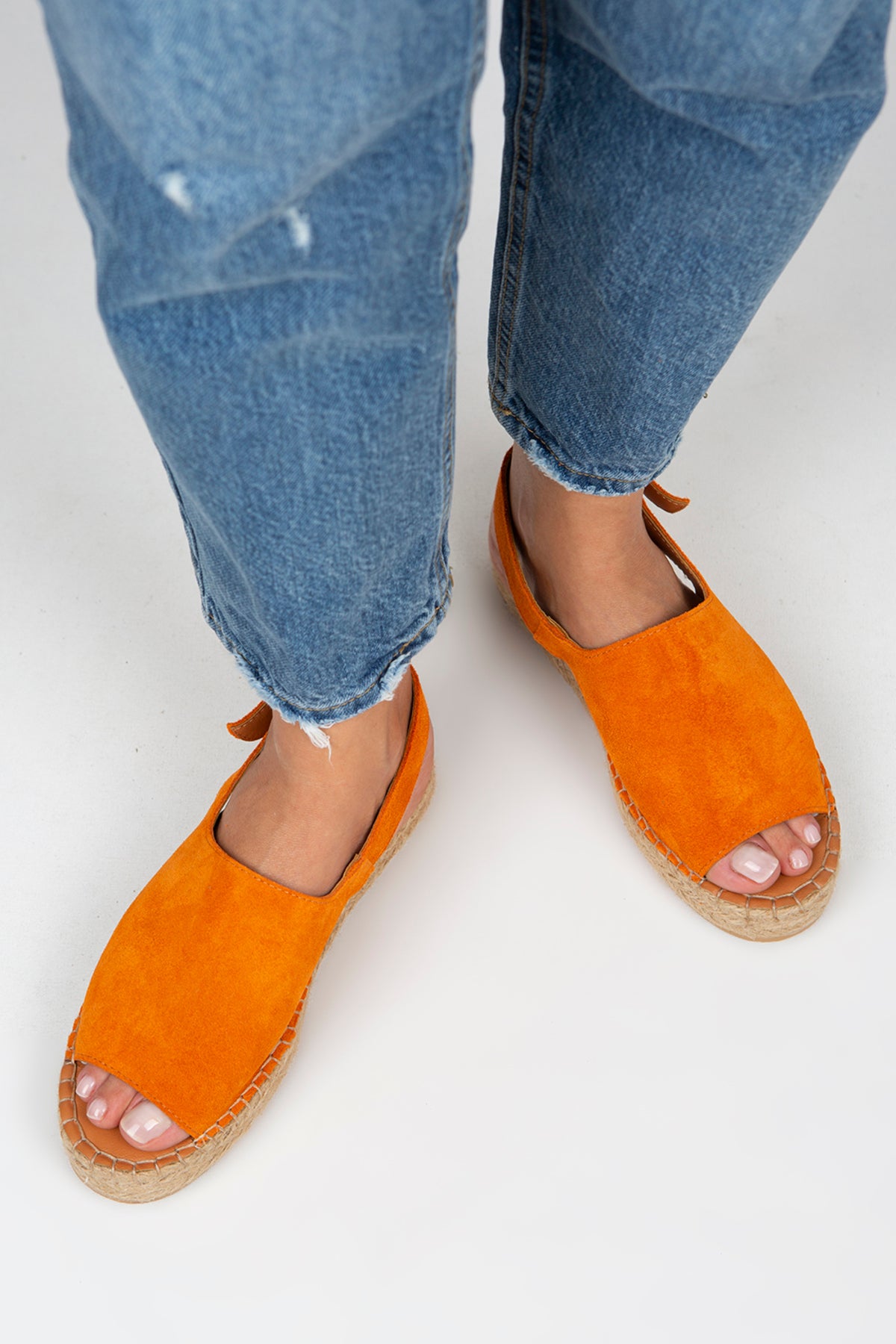 Manijero Juana Women's Genuine Leather Open-Toe Orange Backstrap Espadrilles